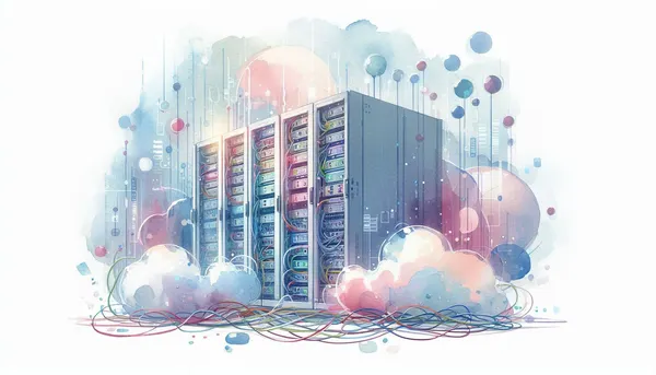 Modern server rack with multiple servers